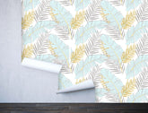Blue Gold Jungle Leaves Wallpaper